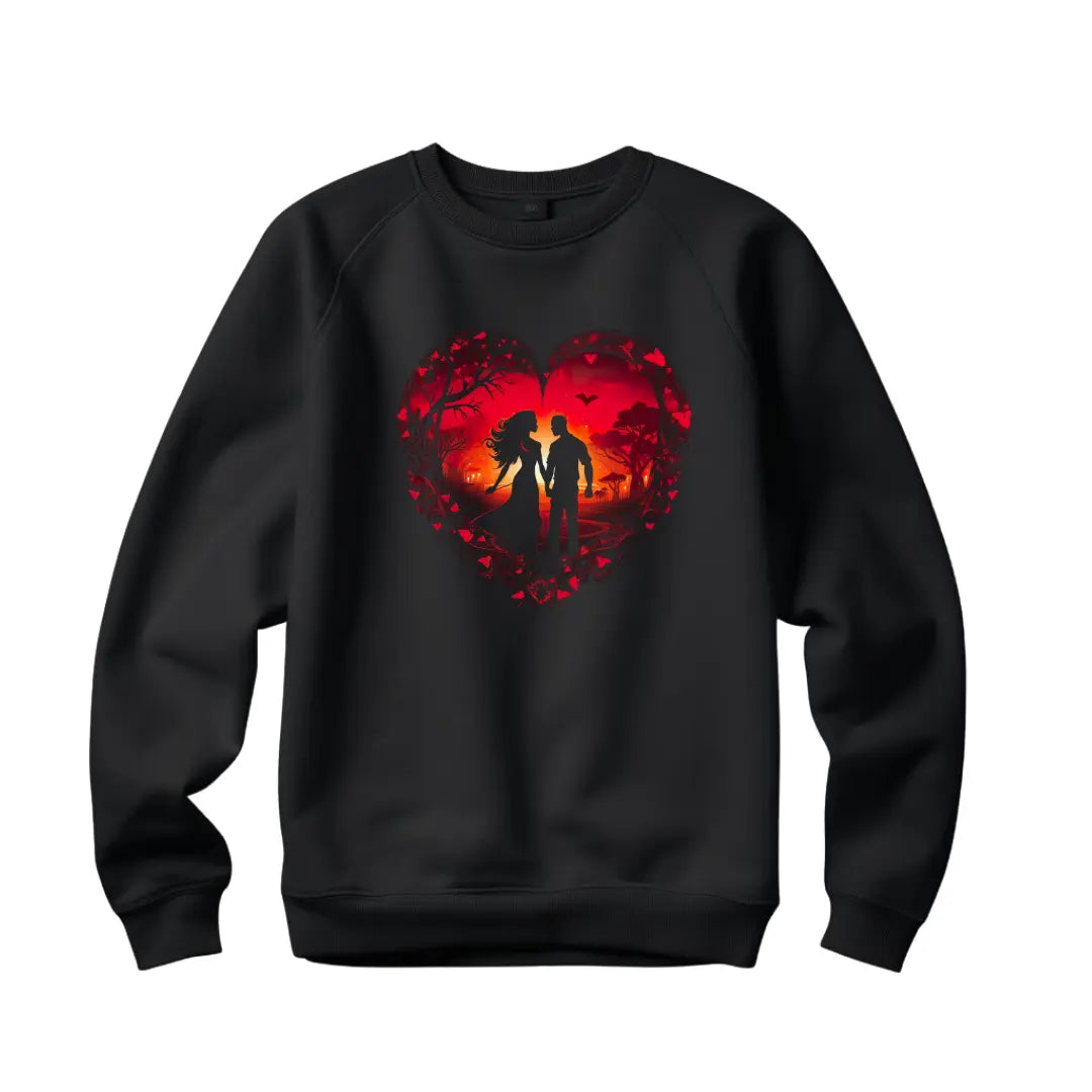 Love in the Sunset: Valentine's Day Couple Sweatshirt | Romantic Heart Design - Black Threadz