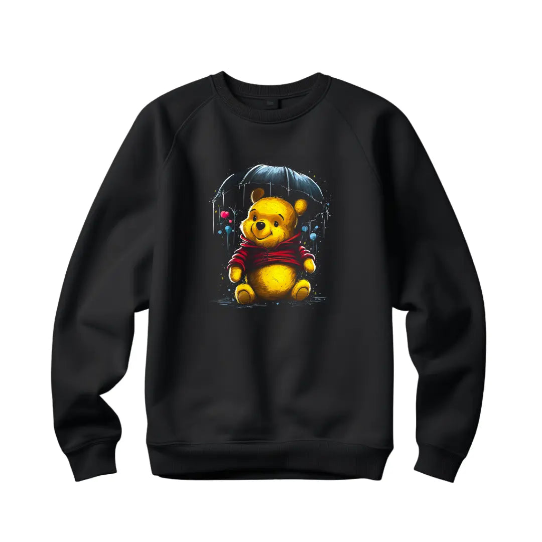 Rainy Day Adventures Sweatshirt: Join Winnie the Pooh in the Delightful Downpour - Black Threadz