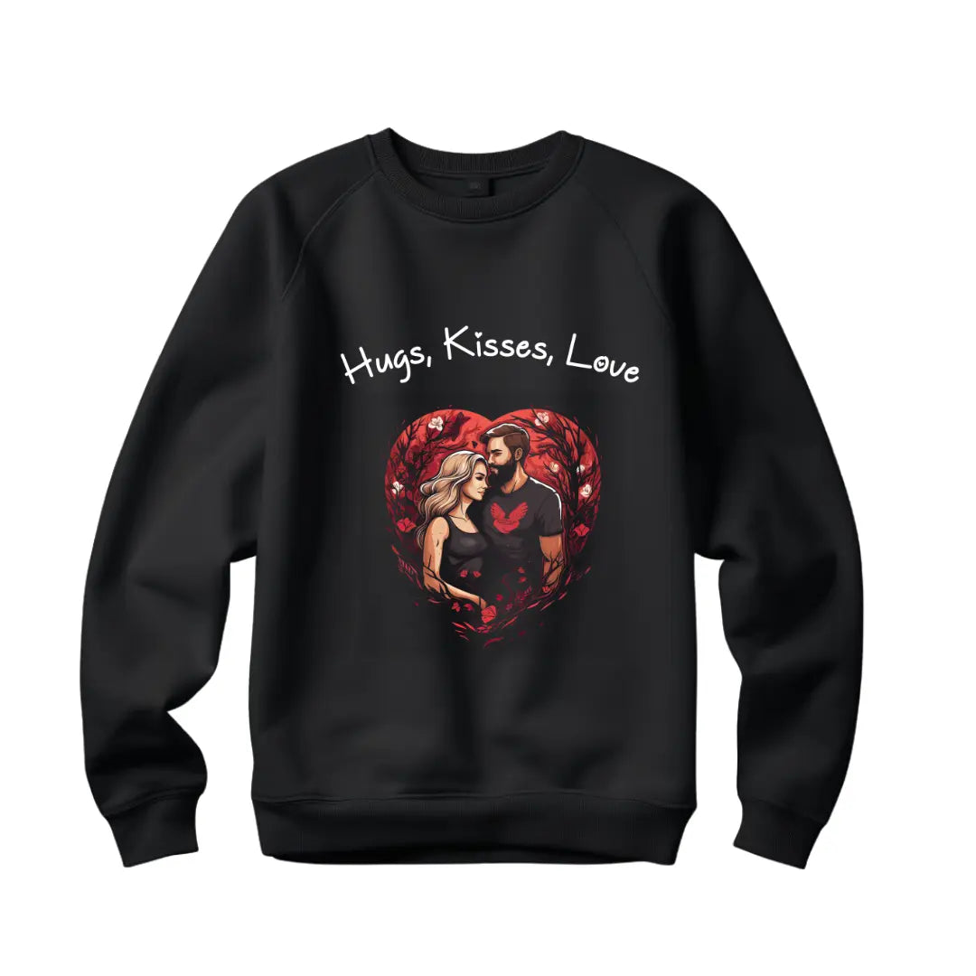 Hugs, Kisses, Love: Valentine's Day Sweatshirt for a Sweet Celebration - Black Threadz