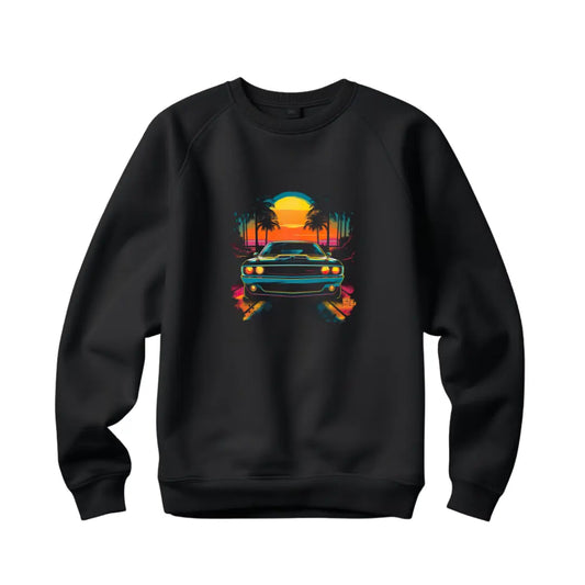Dodge Challenger Sunset Black Sweatshirt - Legendary Muscle Car Design - Black Threadz