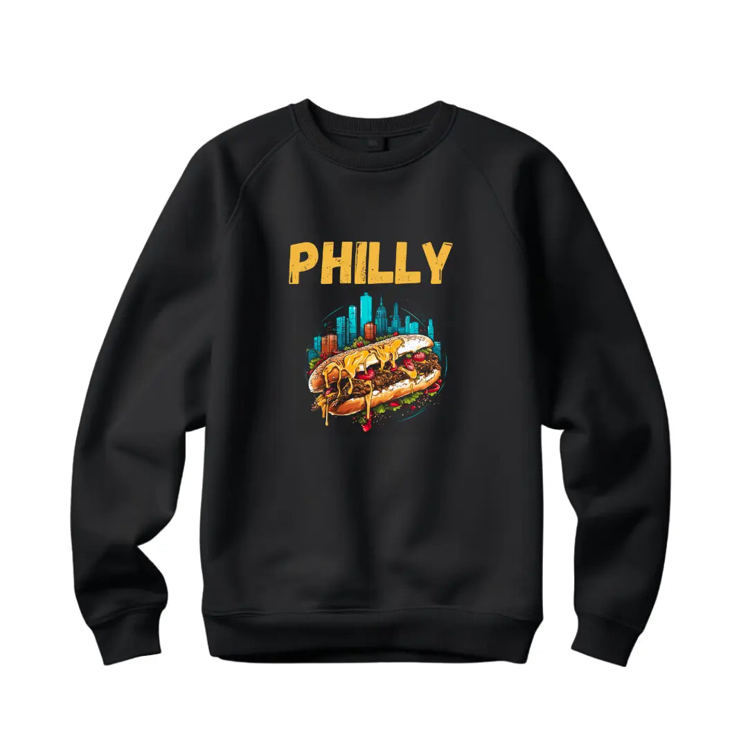 Philly Love Cheesesteak Black Sweatshirt - Celebrate with Iconic Flavor - Black Threadz