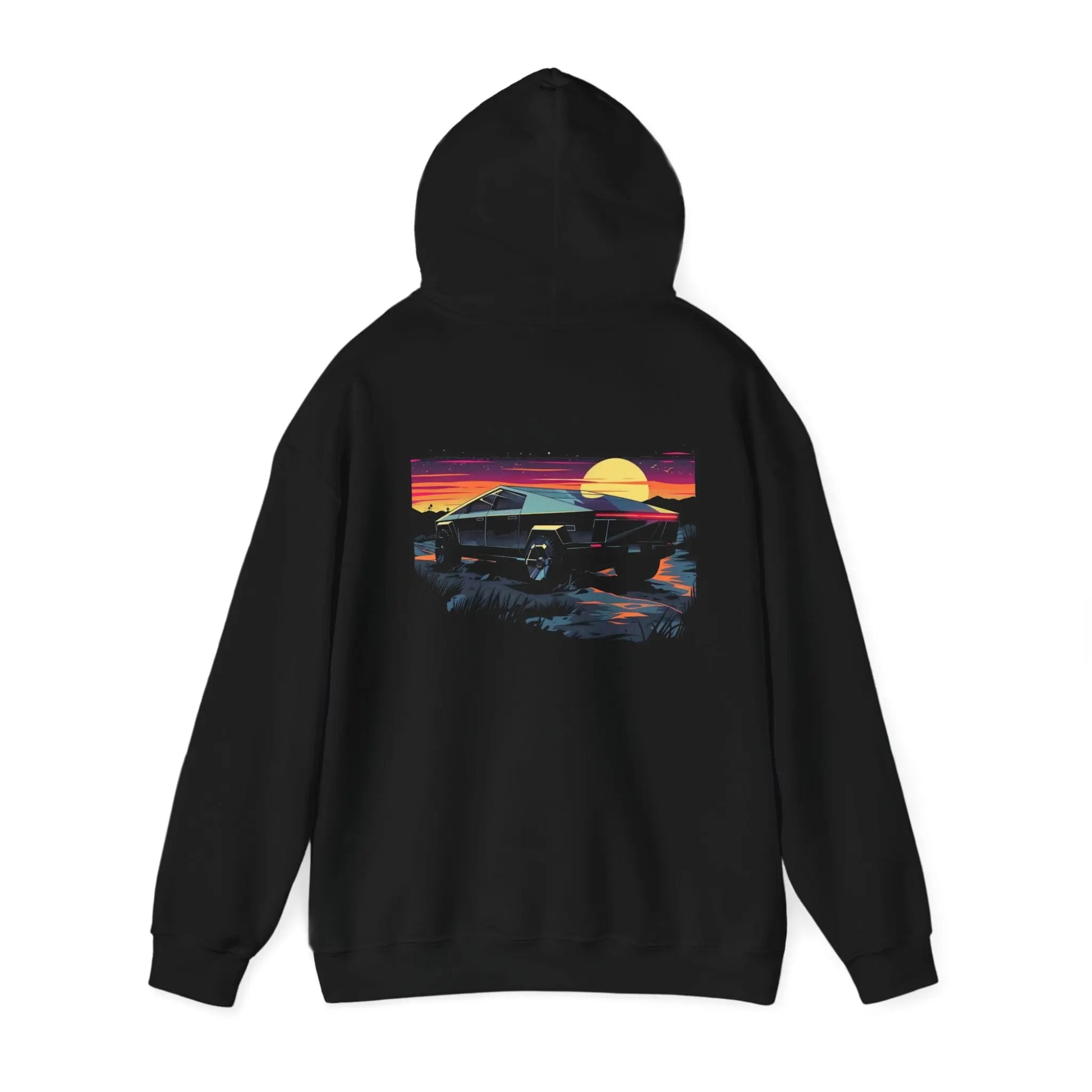 Sleek Style: Tesla Cybertruck on the Countryside Black Hoodie - Black Threadz