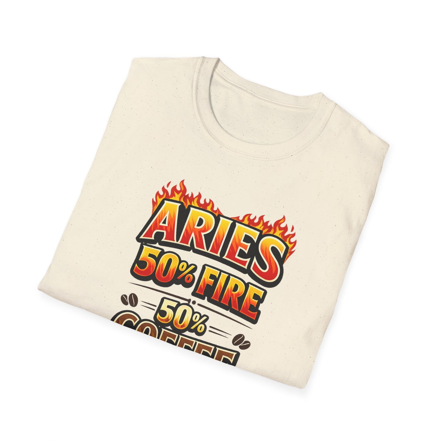 Aries 50% Fire 50% Coffee T-Shirt – Funny Aries Zodiac Coffee Lover Shirt, Astrology Graphic Tee, Aries Birthday Gift for Men & Women