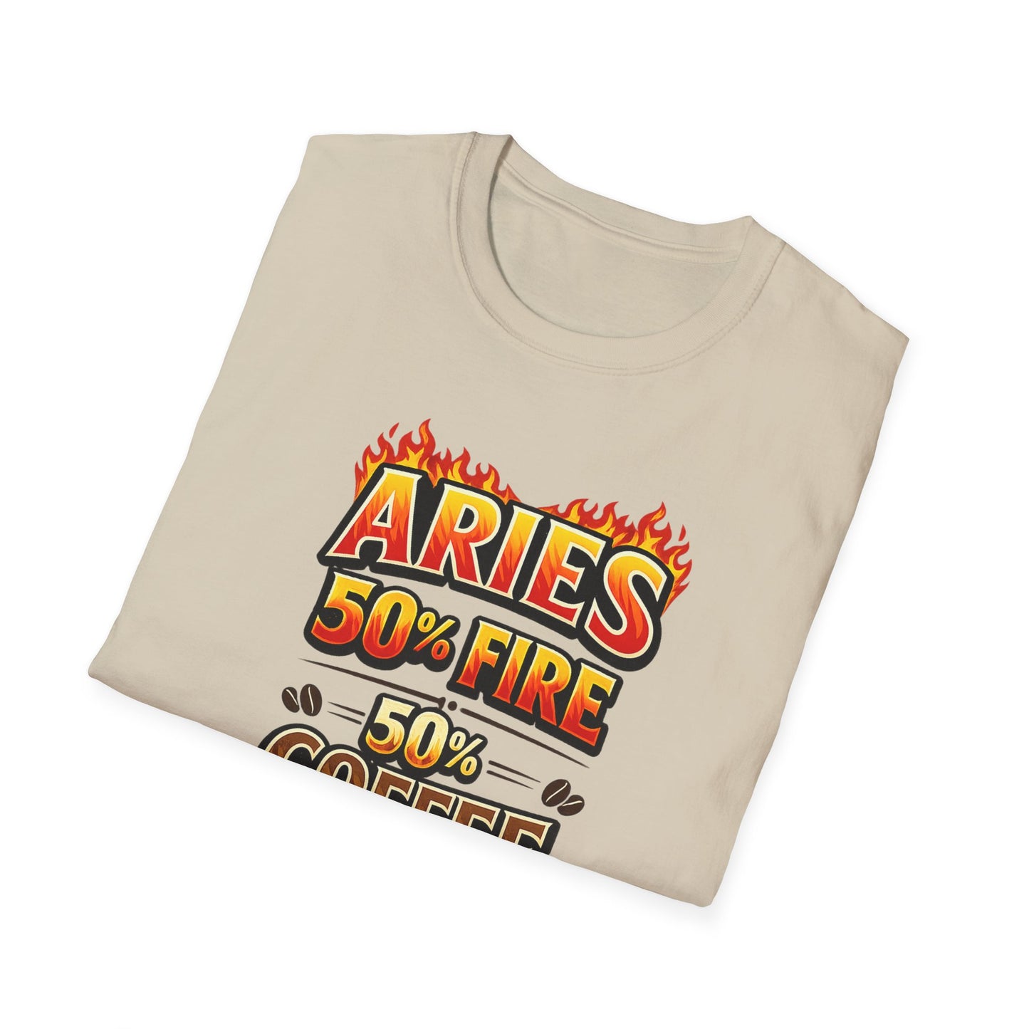Aries 50% Fire 50% Coffee T-Shirt – Funny Aries Zodiac Coffee Lover Shirt, Astrology Graphic Tee, Aries Birthday Gift for Men & Women