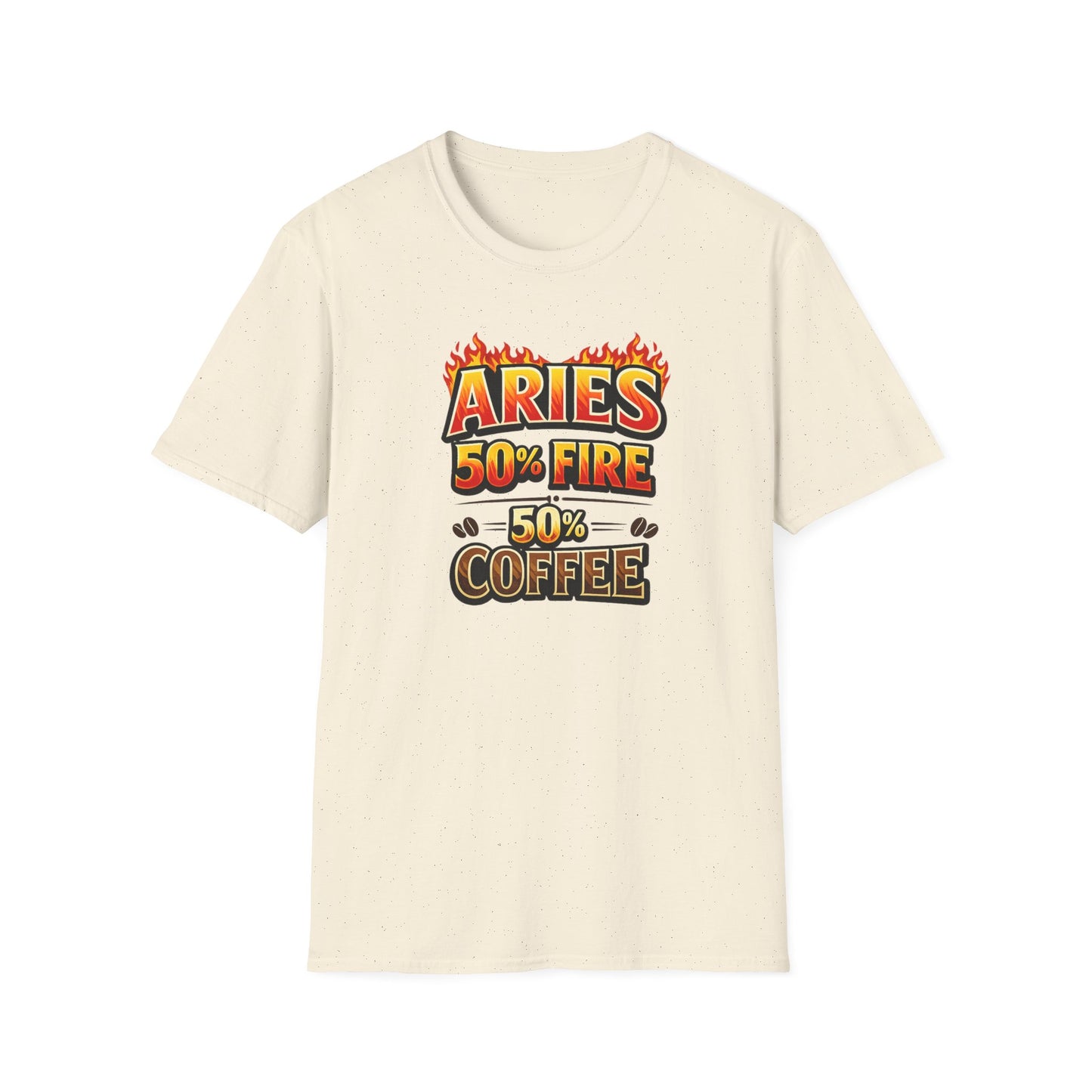 Aries 50% Fire 50% Coffee T-Shirt – Funny Aries Zodiac Coffee Lover Shirt, Astrology Graphic Tee, Aries Birthday Gift for Men & Women