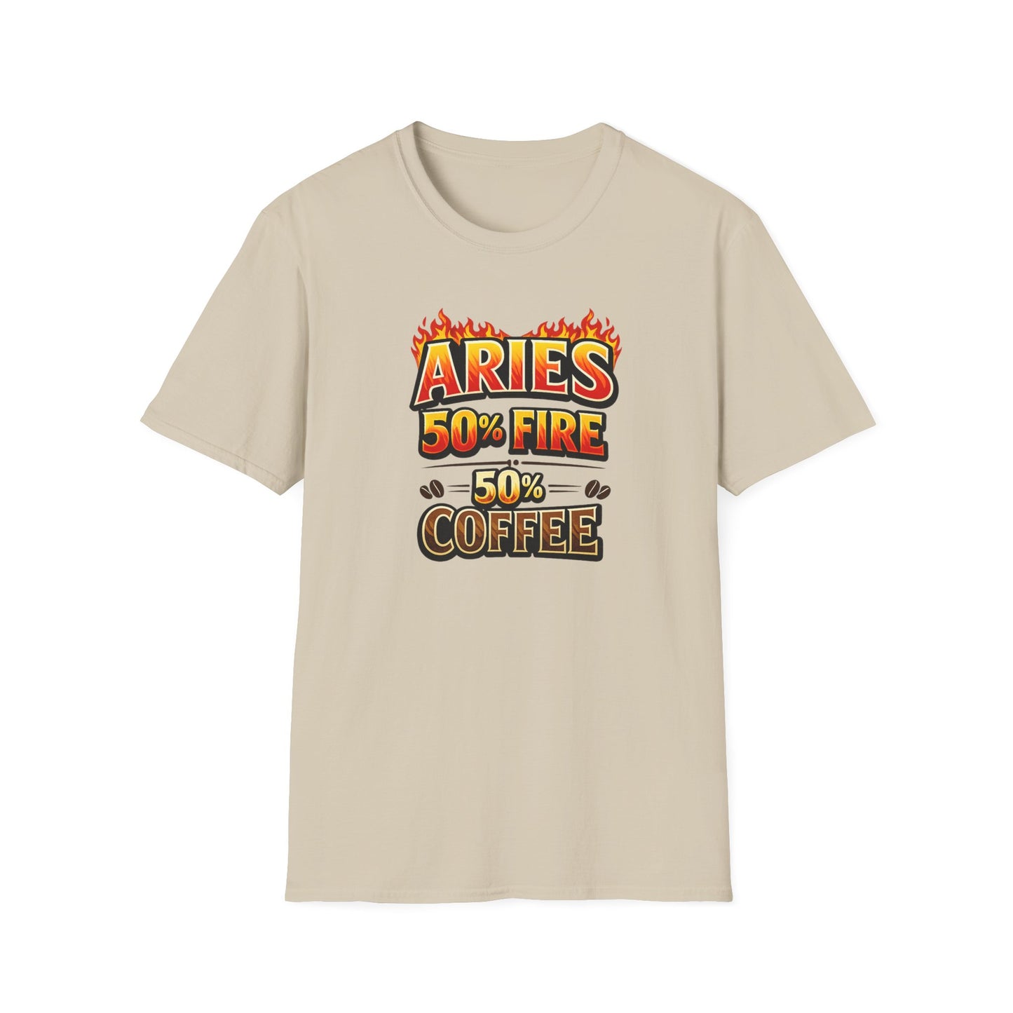 Aries 50% Fire 50% Coffee T-Shirt – Funny Aries Zodiac Coffee Lover Shirt, Astrology Graphic Tee, Aries Birthday Gift for Men & Women