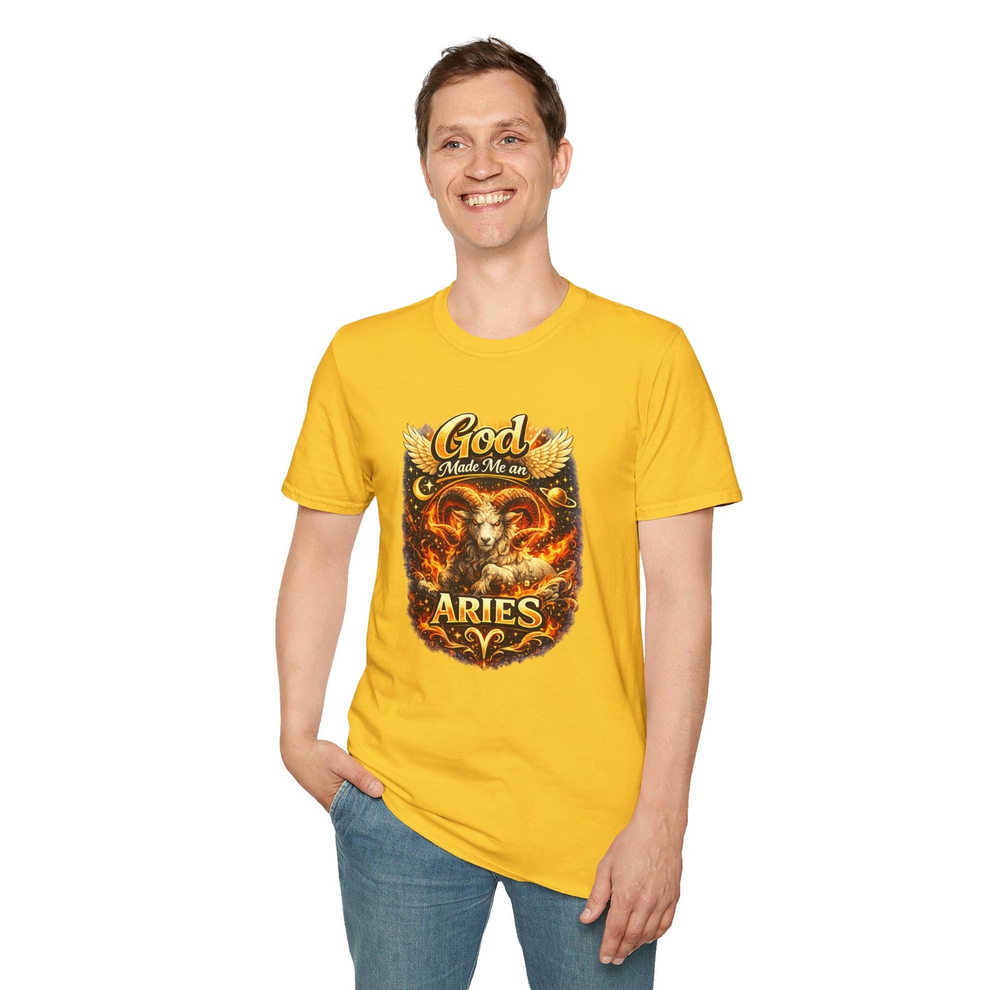 God Made Me An Aries T-Shirt – Funny Aries Zodiac Shirt, Astrology Gift, Bold Horoscope Graphic Tee, Aries Birthday Shirt for Men & Women