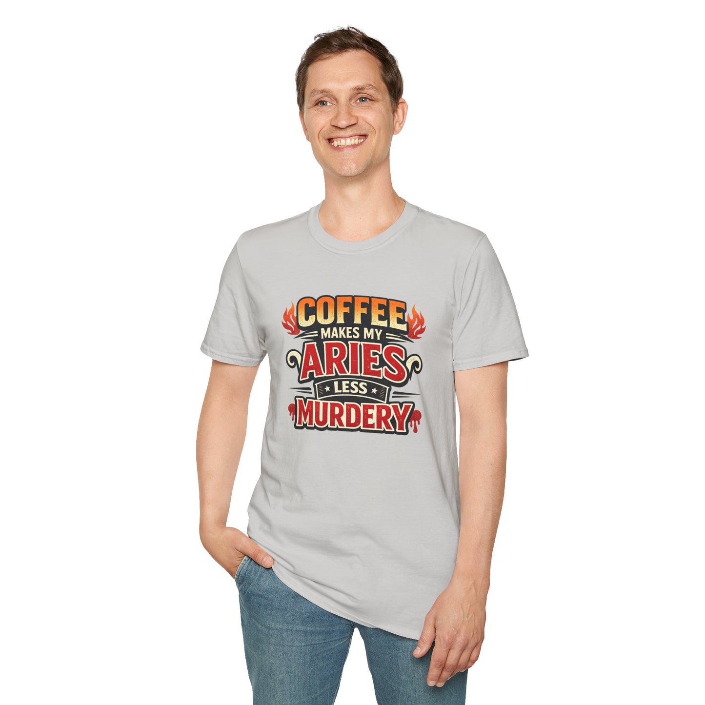 Coffee Makes My Aries Less Murdery T-Shirt – Funny Aries Coffee Lover Shirt, Astrology Zodiac Graphic Tee, Aries Birthday Gift for Men & Women