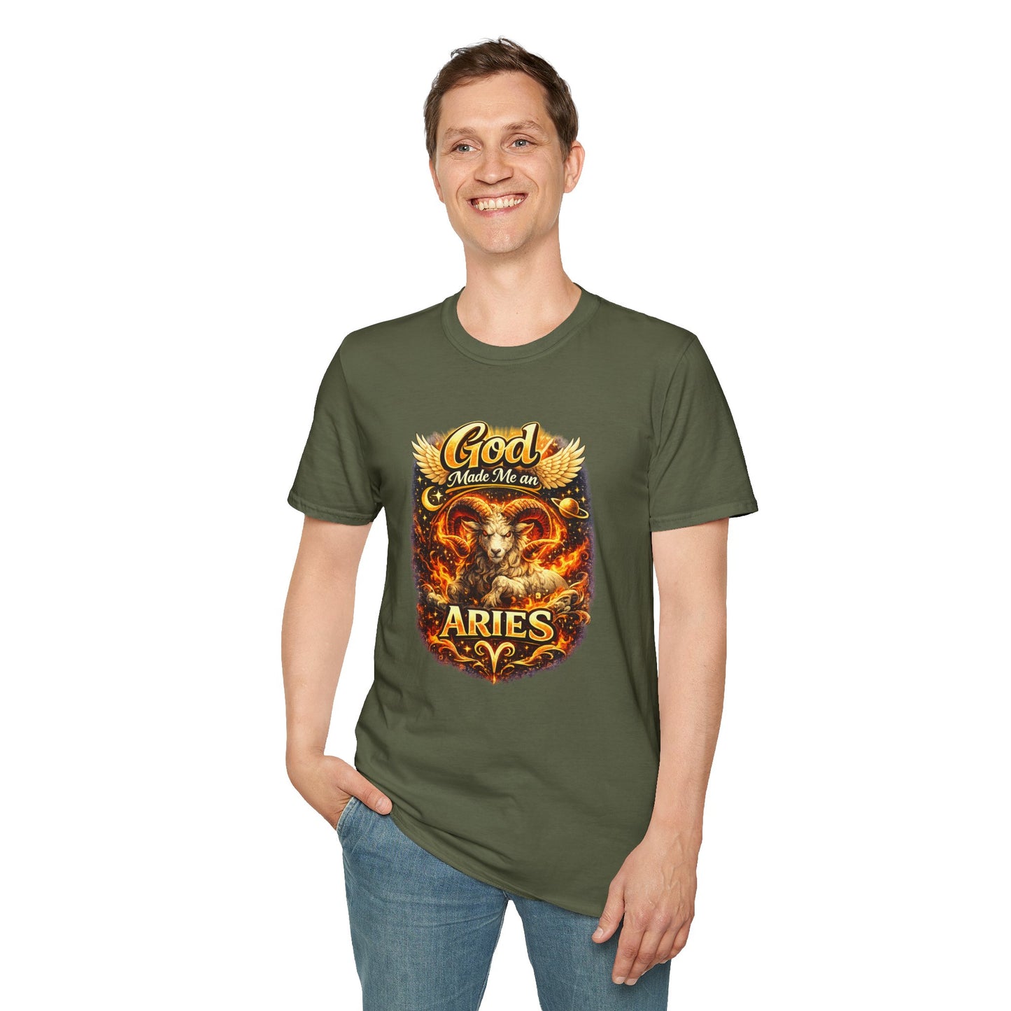 God Made Me An Aries T-Shirt – Funny Aries Zodiac Shirt, Astrology Gift, Bold Horoscope Graphic Tee, Aries Birthday Shirt for Men & Women