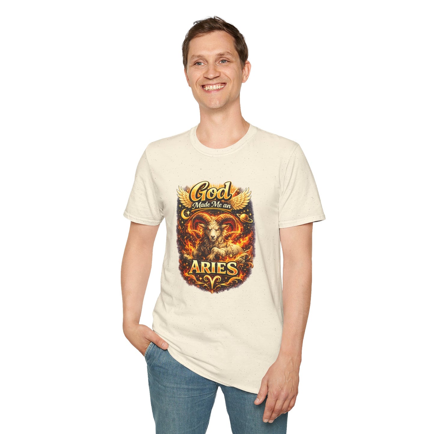 God Made Me An Aries T-Shirt – Funny Aries Zodiac Shirt, Astrology Gift, Bold Horoscope Graphic Tee, Aries Birthday Shirt for Men & Women