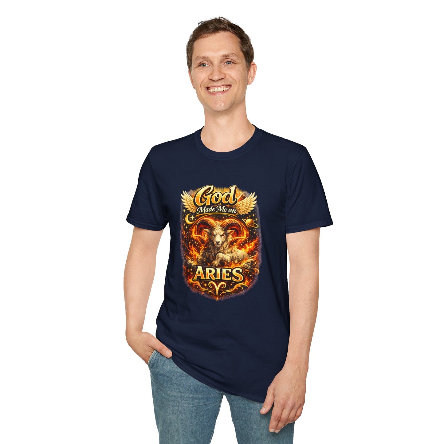 God Made Me An Aries T-Shirt – Funny Aries Zodiac Shirt, Astrology Gift, Bold Horoscope Graphic Tee, Aries Birthday Shirt for Men & Women