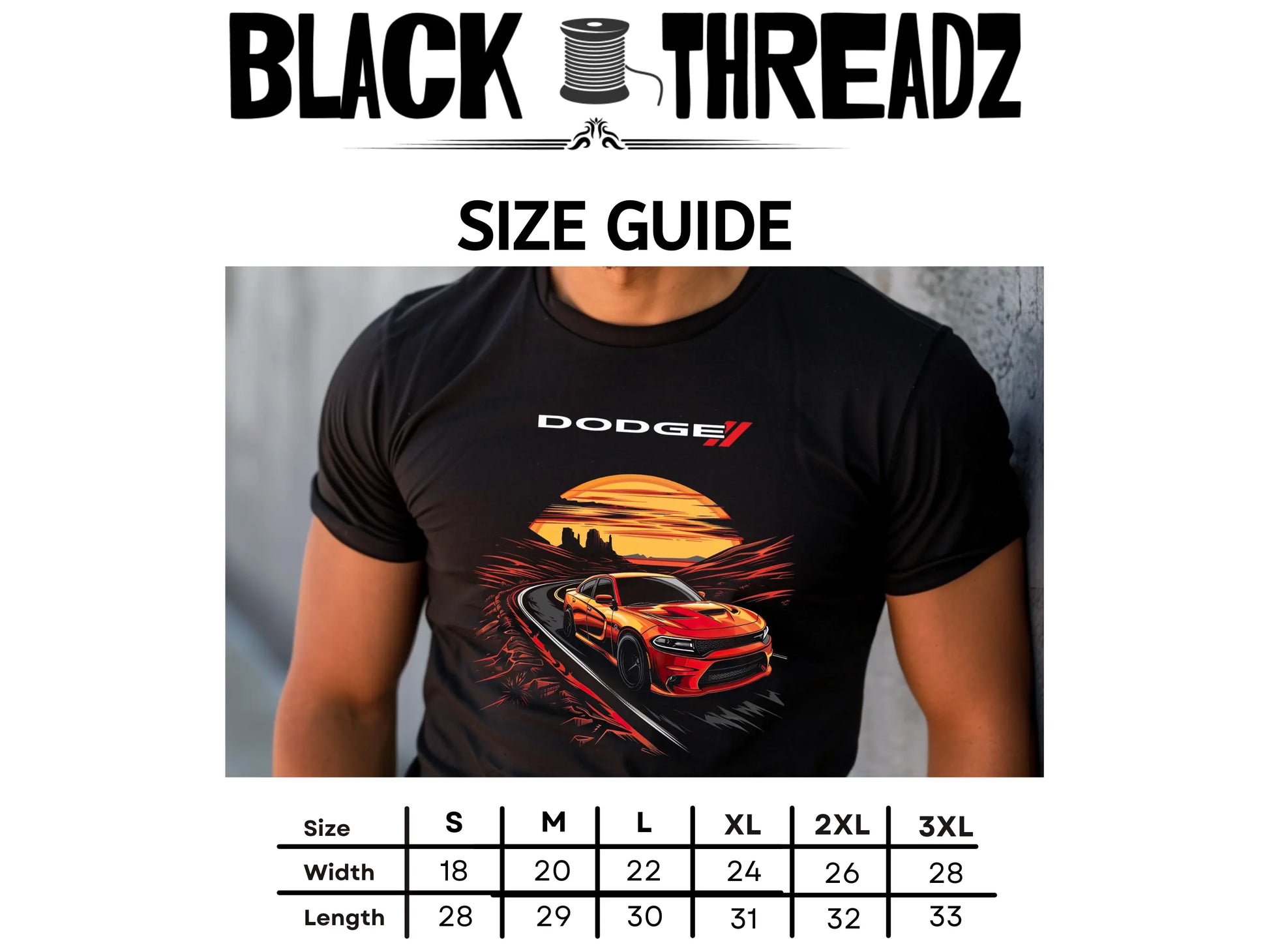Beach Cruiser: Dodge Charger Shoreline Black T-Shirt - Black Threadz