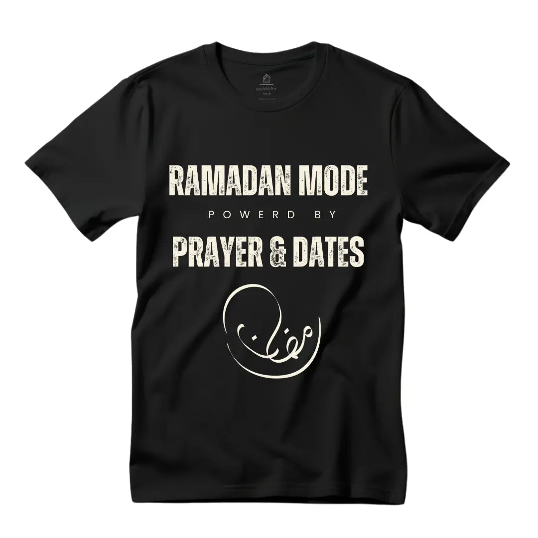 Empower Your Ramadan Mode: Stylish T-Shirt with Prayer and Dates - Black Threadz