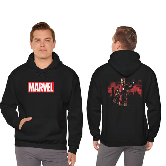 Iron Man in the City - Black Hoodie for Marvel Fans - Black Threadz