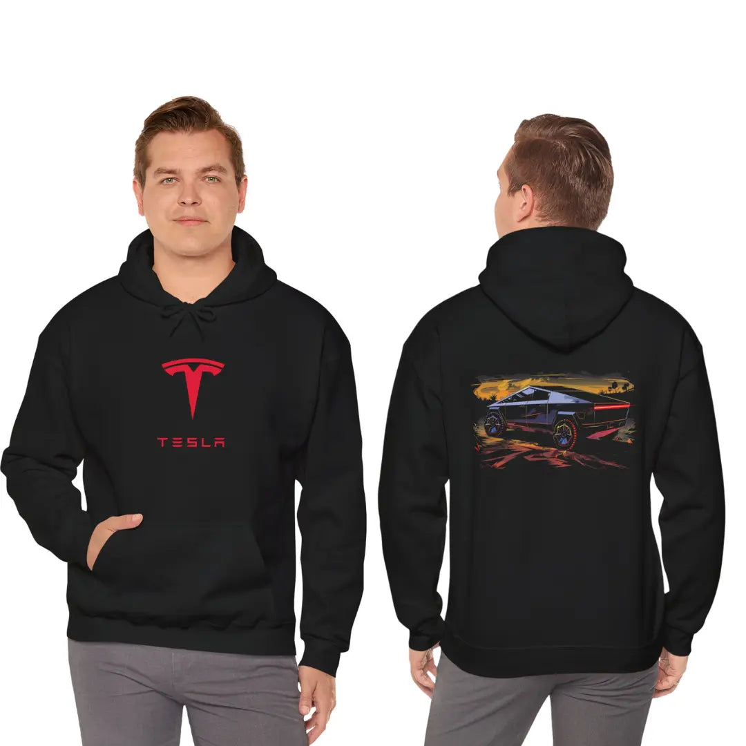 Embrace the Future: Tesla Cybertruck in the Countryside - Black Hoodie - Black Threadz