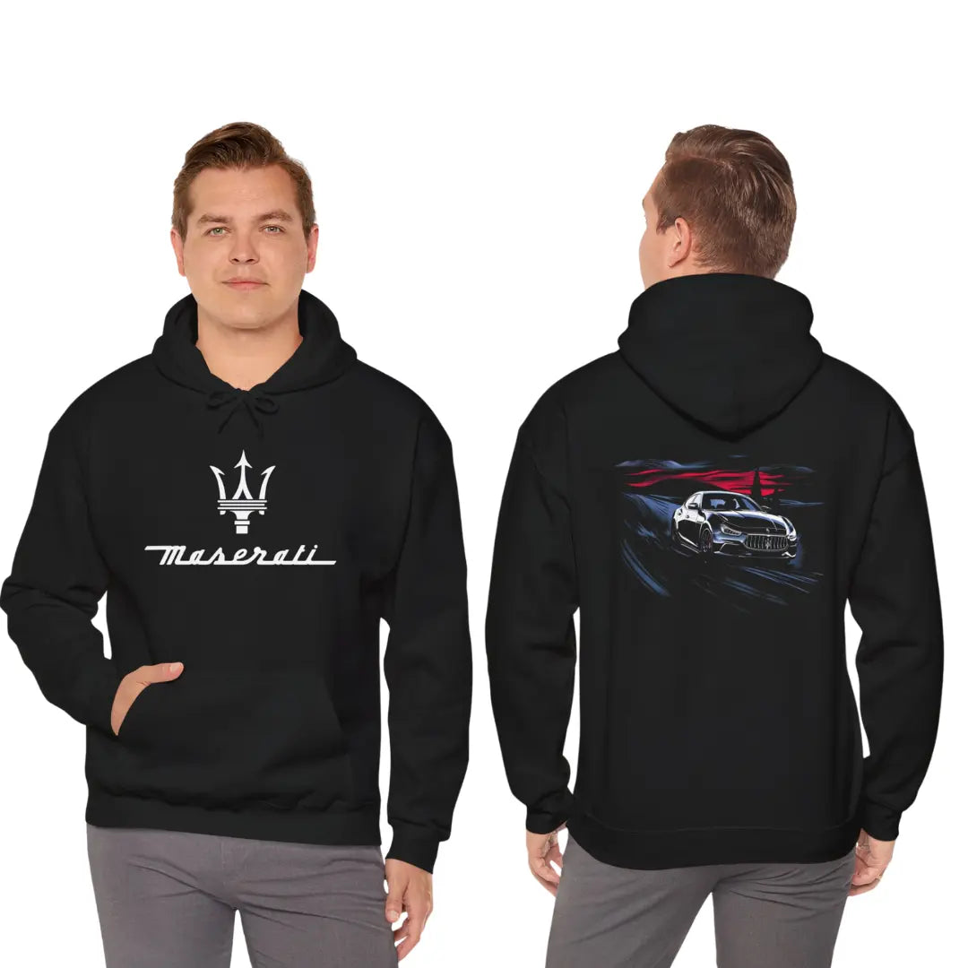 Timeless Elegance: Maserati Ghibli Black Hoodie - Black Threadz