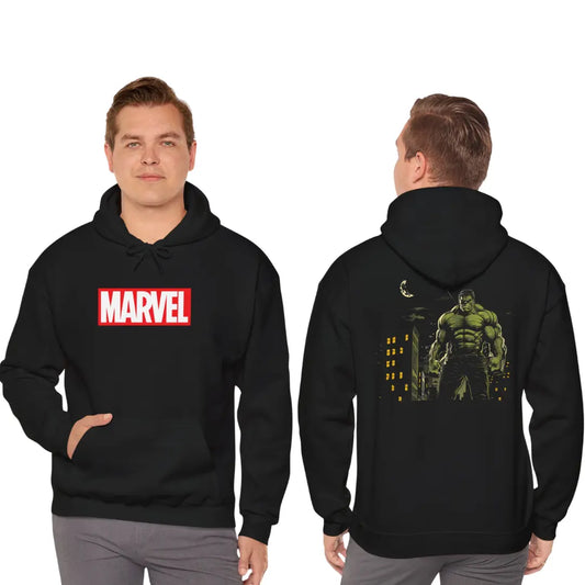 Iconic Hulk: New York City Skyline Black Hoodie - Black Threadz