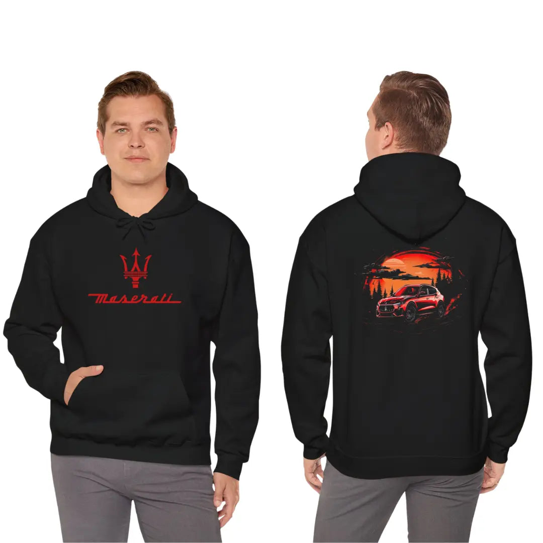 Countryside Cruise: Red Maserati Levante Black Hoodie - Black Threadz