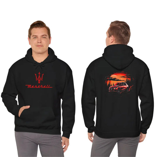 Countryside Cruise: Red Maserati Levante Black Hoodie - Black Threadz