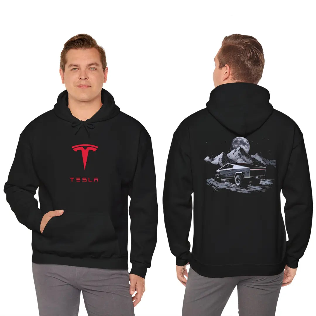 Moonlit Marvel: Tesla Cybertruck with Moon Black Hoodie - Black Threadz