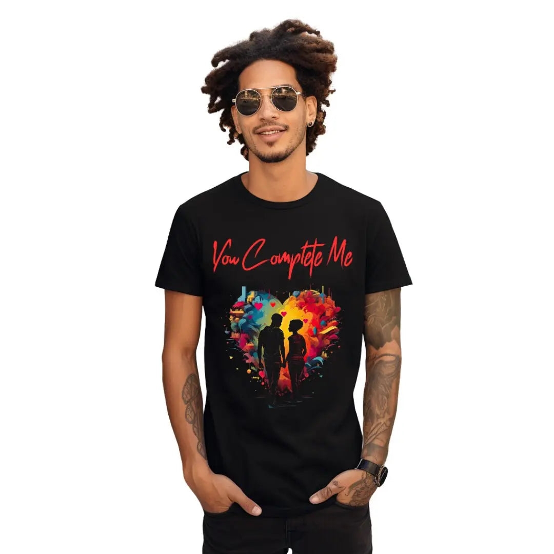 You Complete Me: Express Your Love with this Valentine's Day T-Shirt - Black Threadz