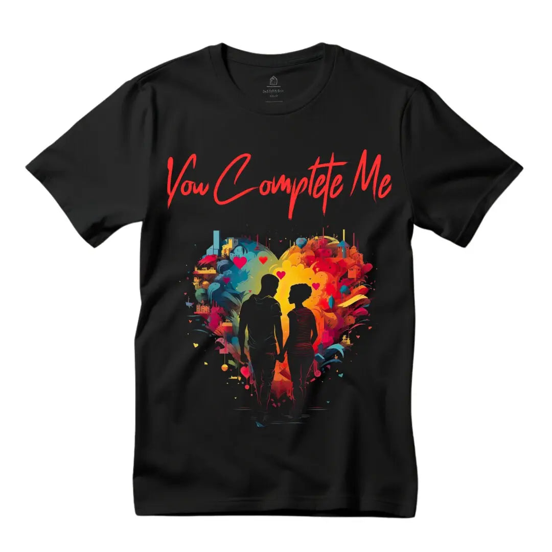 You Complete Me: Express Your Love with this Valentine's Day T-Shirt - Black Threadz